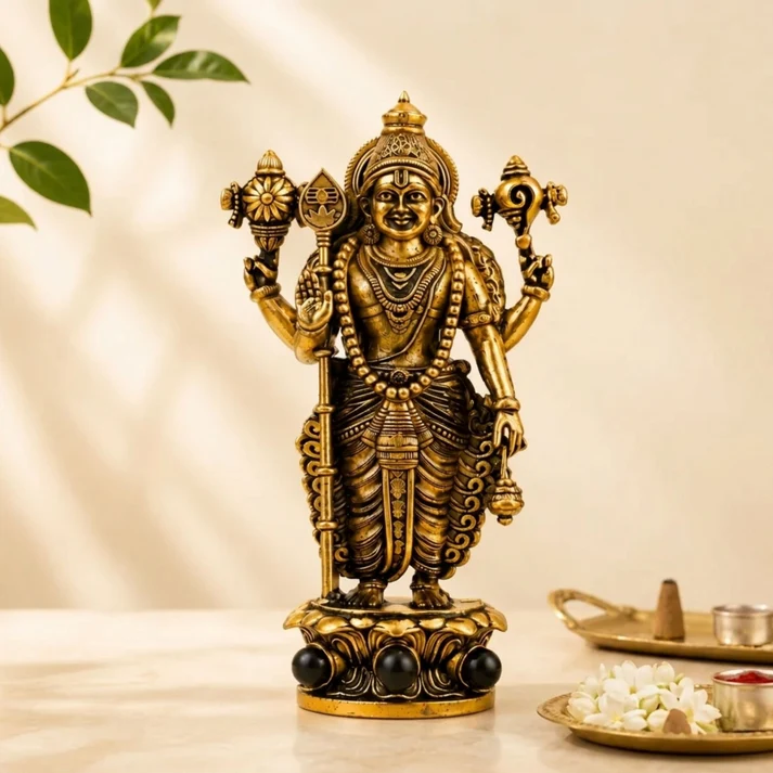 Gold Plated Murugan Idol & Karungali Beads